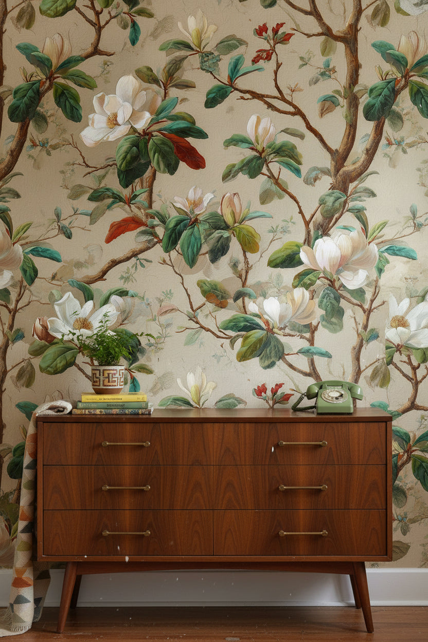 Magnolia Wallpaper Floral Traditional Wall Mural