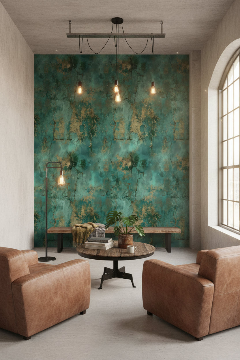Emerald Green Abstract Textured Wallpaper