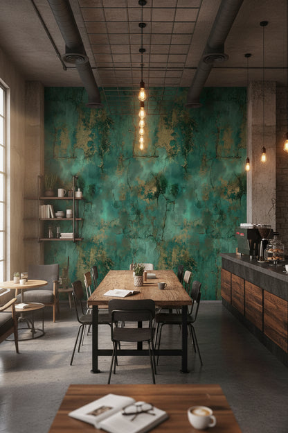 Emerald Green Abstract Textured Wallpaper