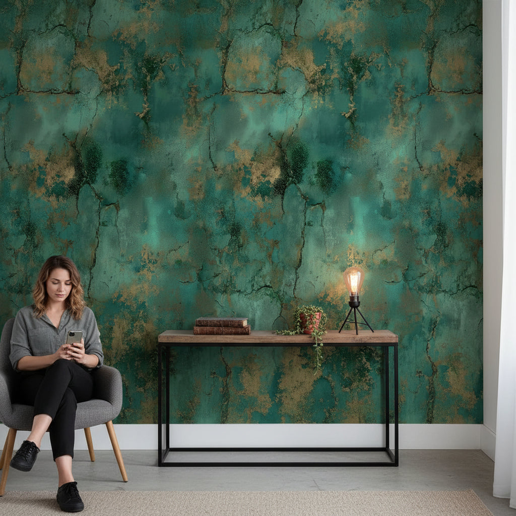Emerald Green Abstract Textured Wallpaper