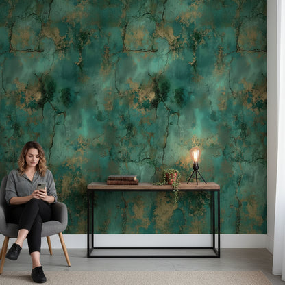 Emerald Green Abstract Textured Wallpaper