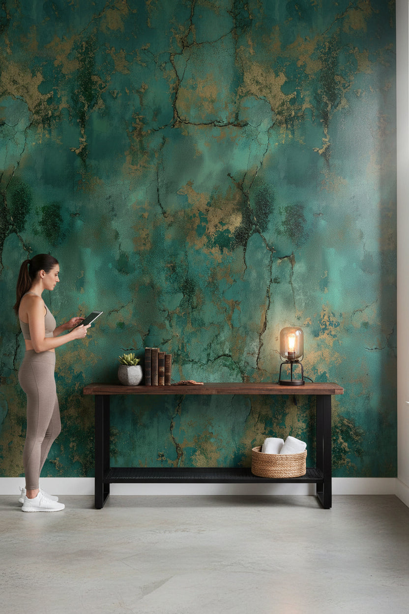 Emerald Green Abstract Textured Wallpaper