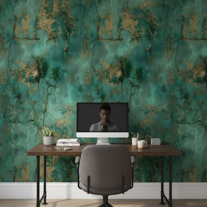 Emerald Green Abstract Textured Wallpaper