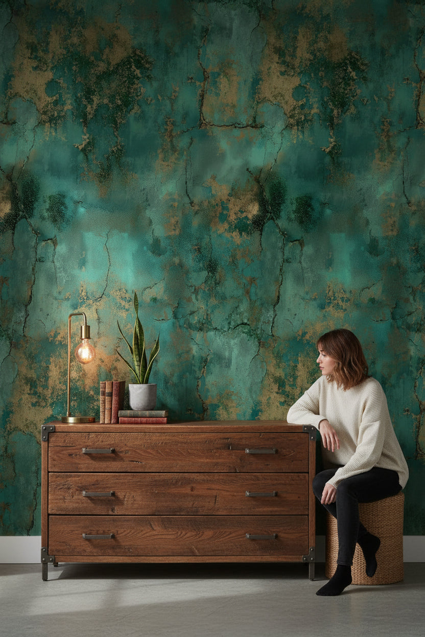 Emerald Green Abstract Textured Wallpaper