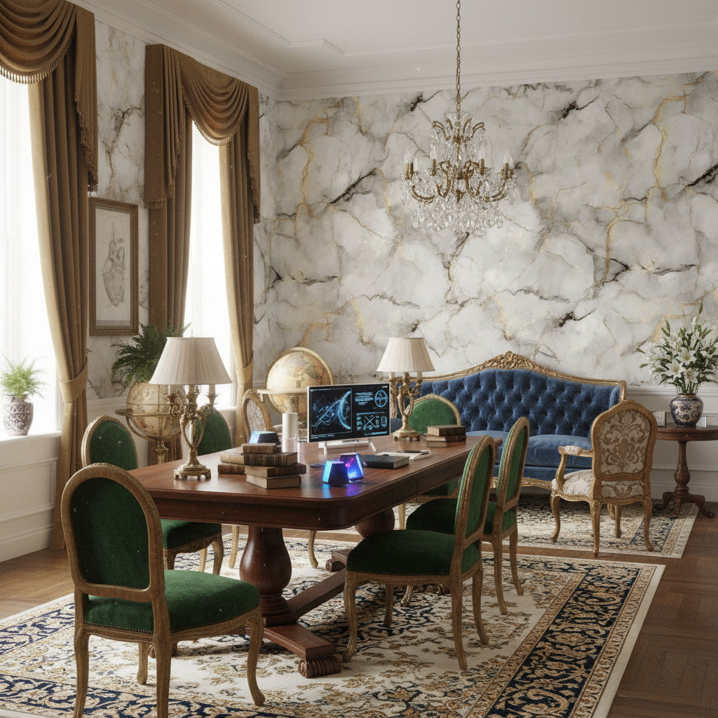 White and Golden Look Marble Texture Wallpaper