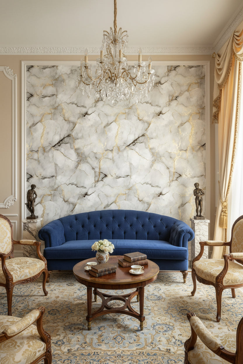White and Golden Look Marble Texture Wallpaper