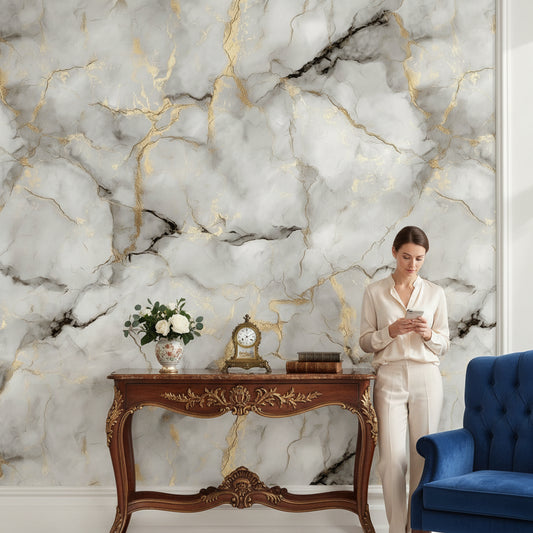 Marble Wallpaper Gray Gold Wall Mural