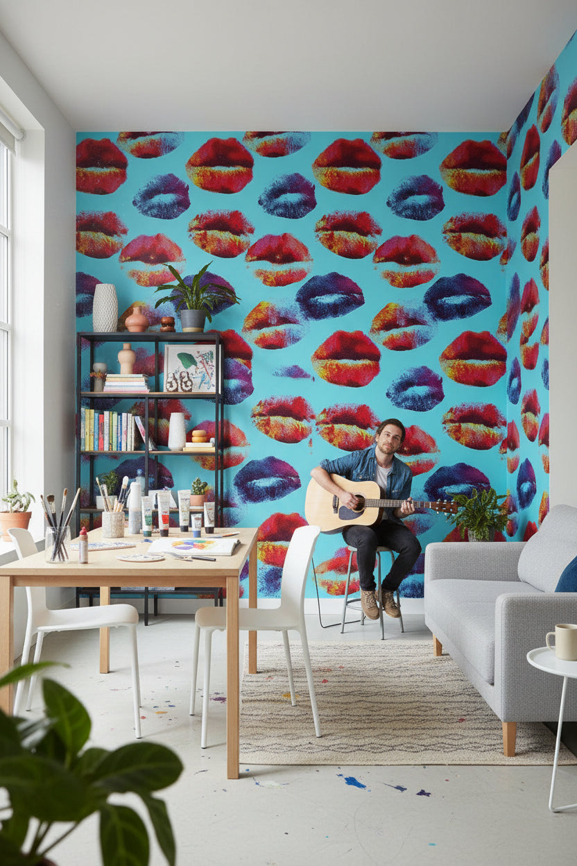 Pop Art Wallpaper Lips Vibrant Mural Modern Wall Decor