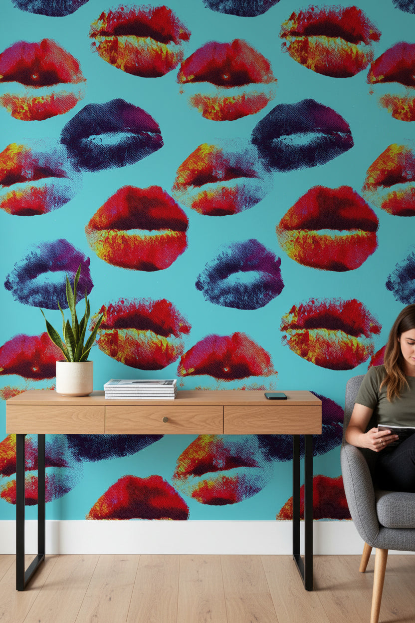 Pop Art Wallpaper Lips Vibrant Mural Modern Wall Decor