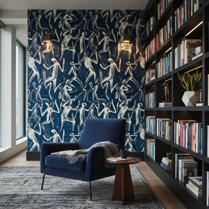 Navy Blue Abstract Figures Pattern Wallpaper