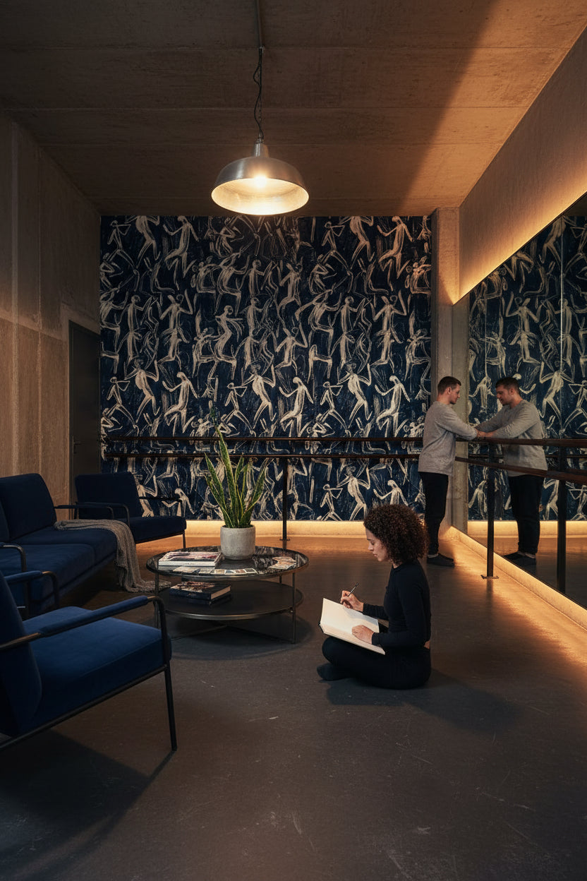 Abstract Figures Wallpaper Navy Removable Dynamic Wall Double Roll