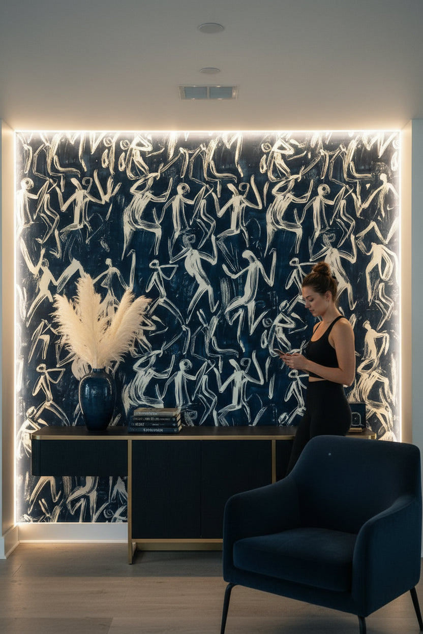 Abstract Figures Wallpaper Navy Removable Dynamic Wall Double Roll