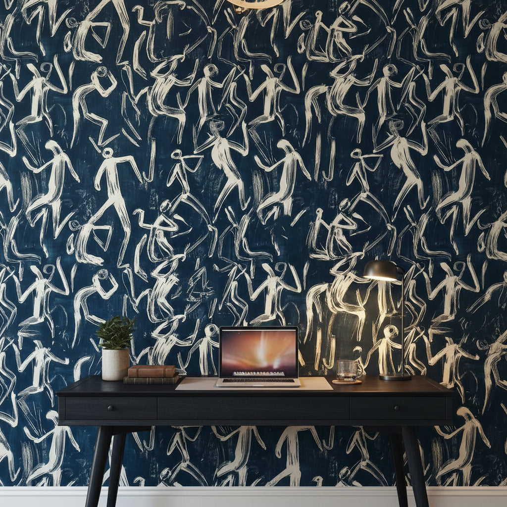 Abstract Figures Wallpaper Navy Removable Dynamic Wall Double Roll