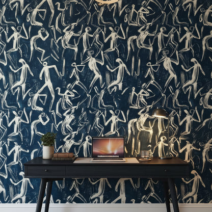 Navy Blue Abstract Figures Pattern Wallpaper