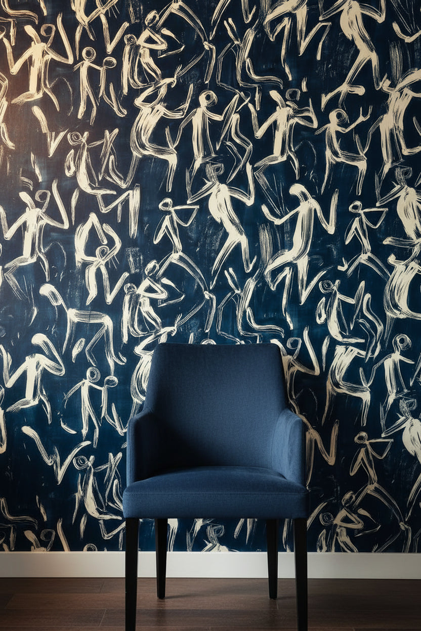 Abstract Figures Wallpaper Navy Removable Dynamic Wall Double Roll