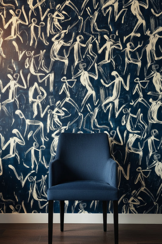 Abstract Figures Wallpaper Navy Removable Dynamic Wall Double Roll