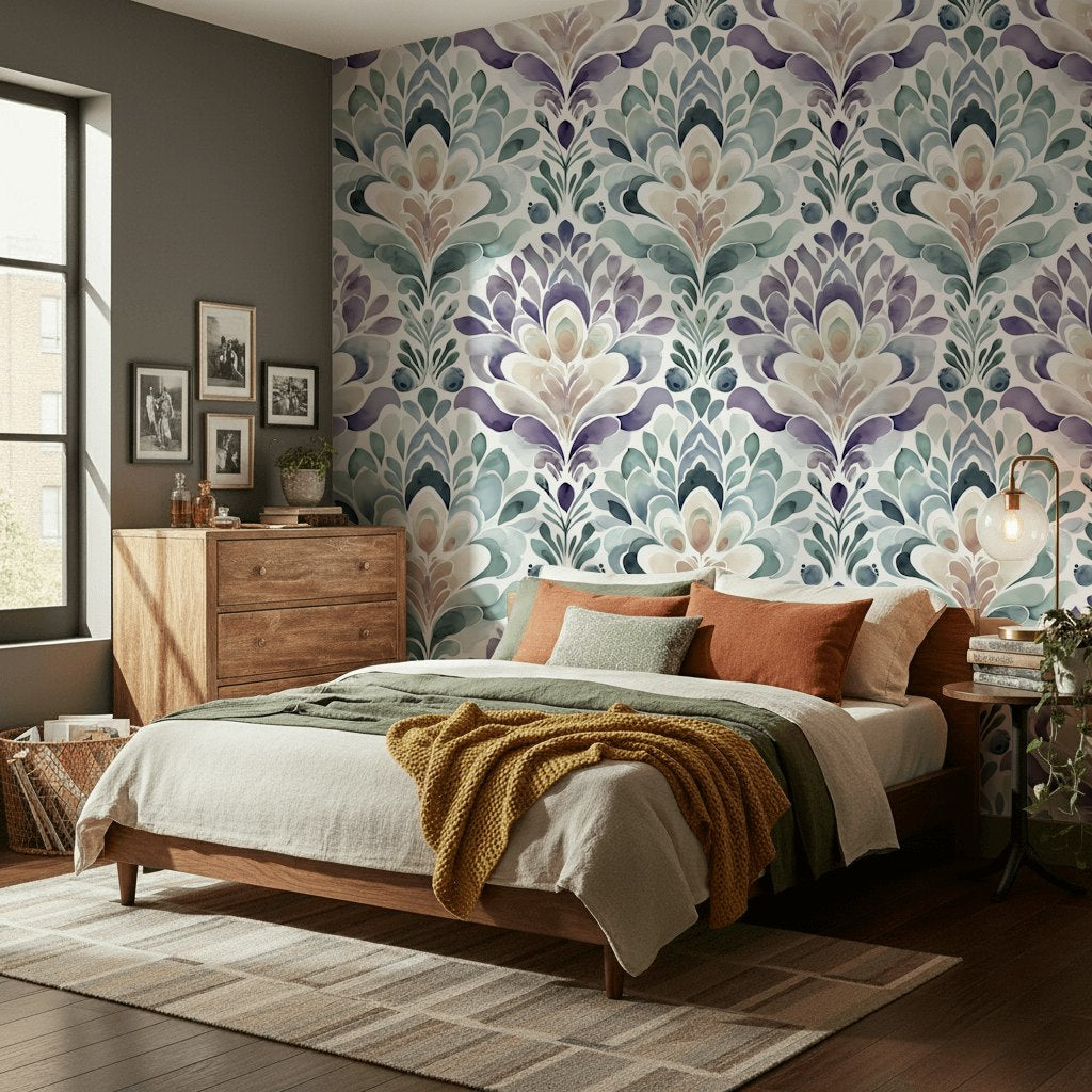 Damask Wallpaper Watercolor Mural Abstract Wall Decor