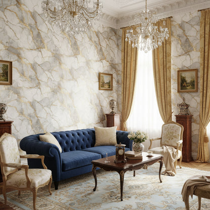 White and Gold Look Marble Effect Luxury Wallpaper