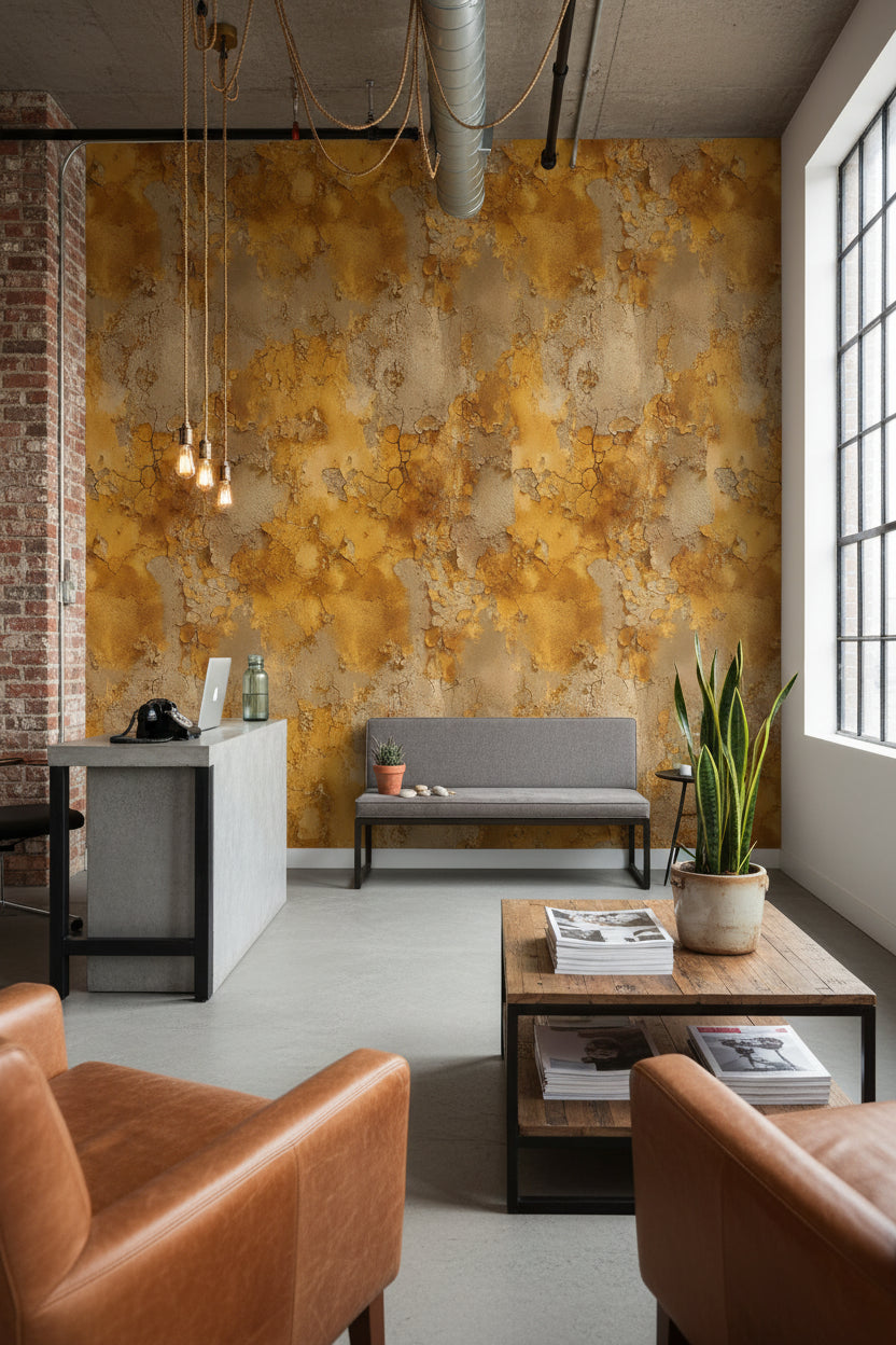 Golden Look Textured Abstract Pattern Wallpaper
