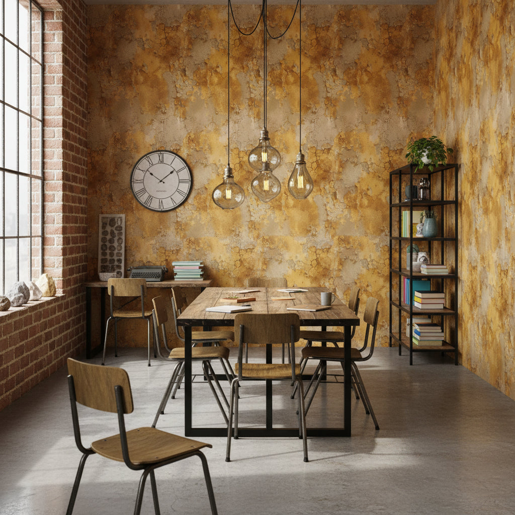 Golden Look Textured Abstract Pattern Wallpaper