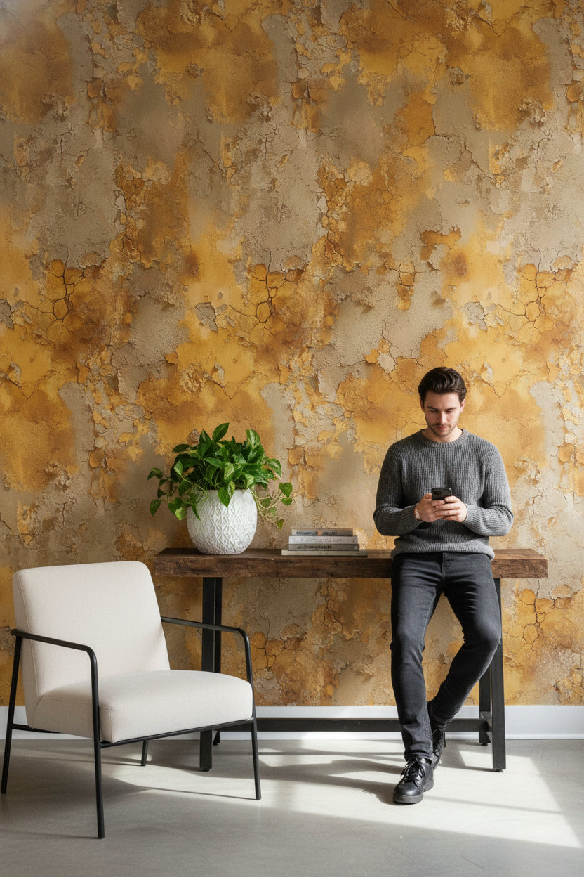 Golden Look Textured Abstract Pattern Wallpaper