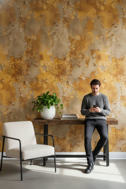 Golden Look Textured Abstract Pattern Wallpaper