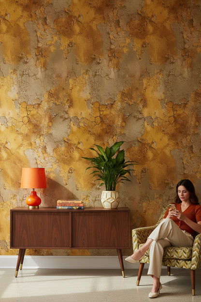 Golden Look Textured Abstract Pattern Wallpaper