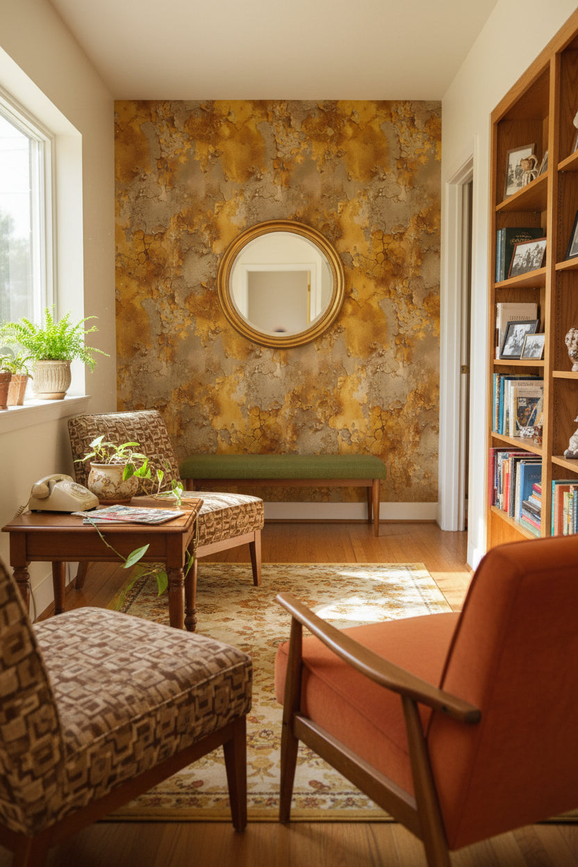 Golden Look Textured Abstract Pattern Wallpaper