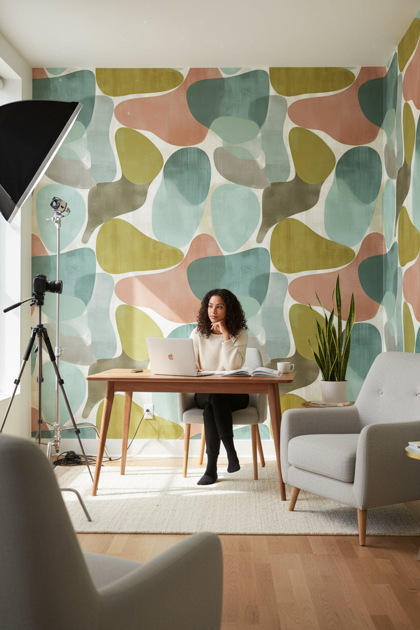 Mid-Century Modern Wallpaper Organik Shapes Wall Decor