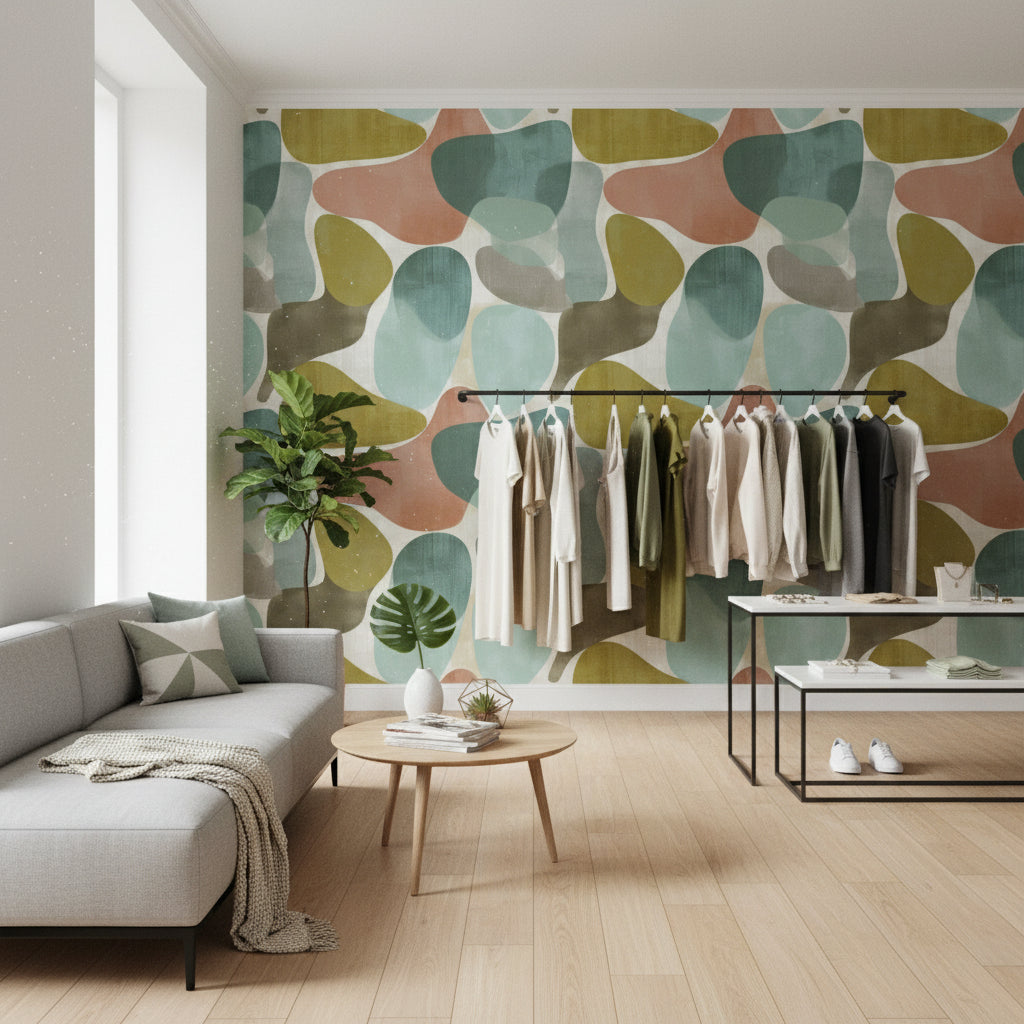 Mid-Century Modern Wallpaper Organik Shapes Wall Decor