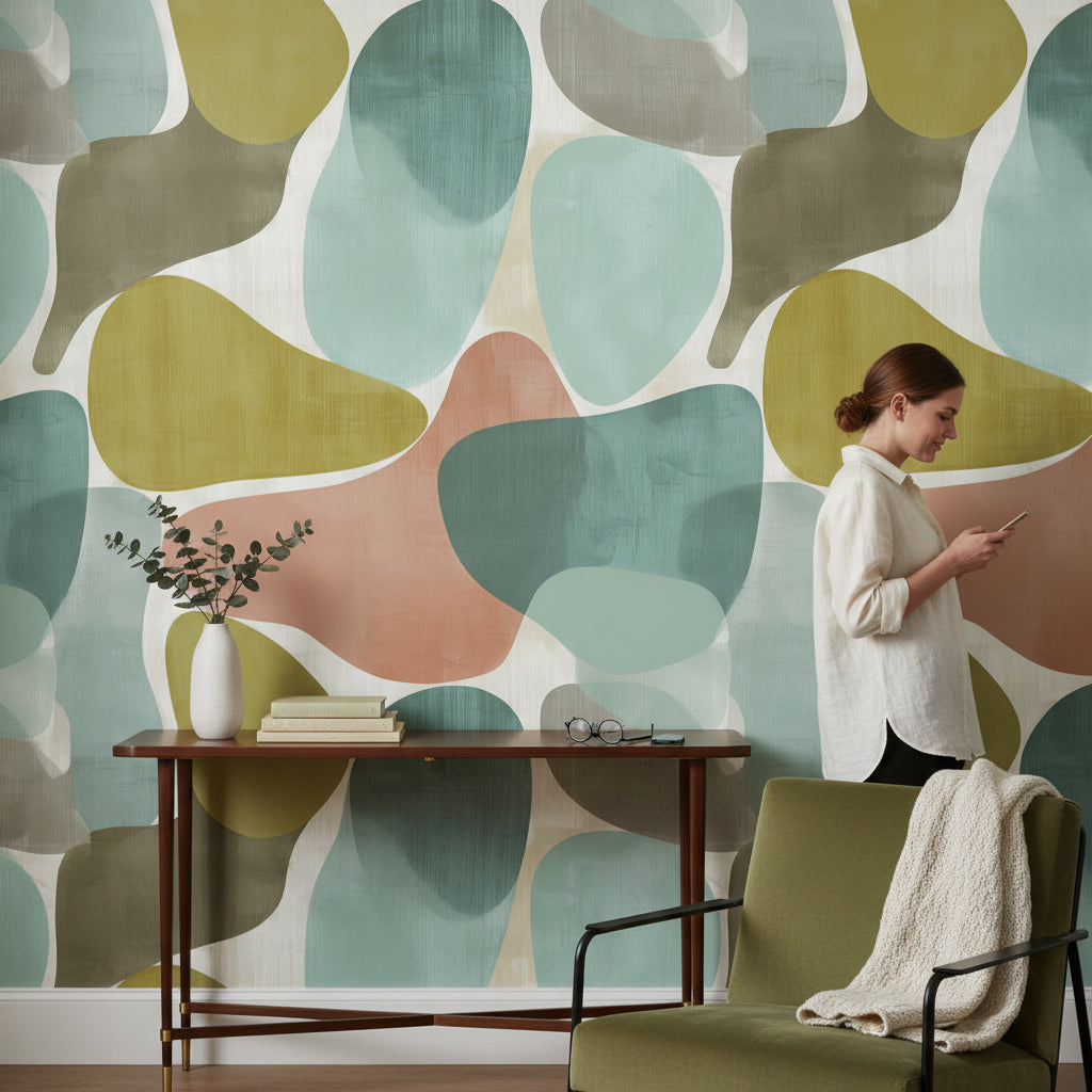 Mid-Century Modern Wallpaper Organik Shapes Wall Decor