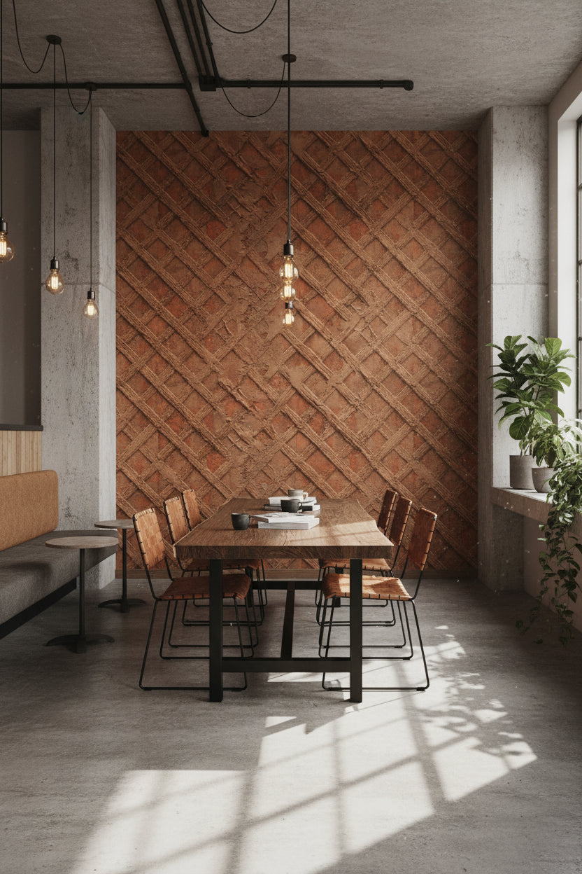 Geometric Wallpaper Textured Brown Wall Decor