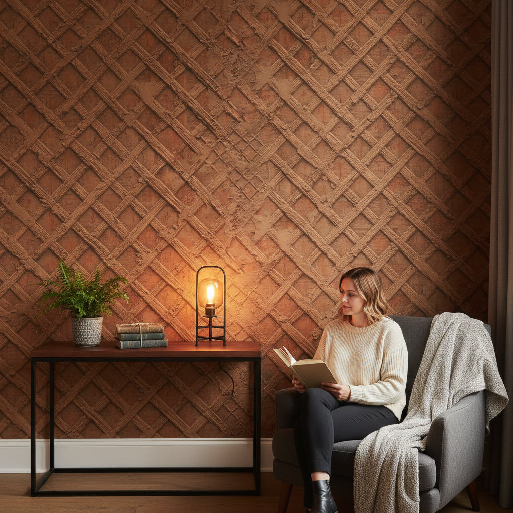 Geometric Wallpaper Textured Brown Wall Decor