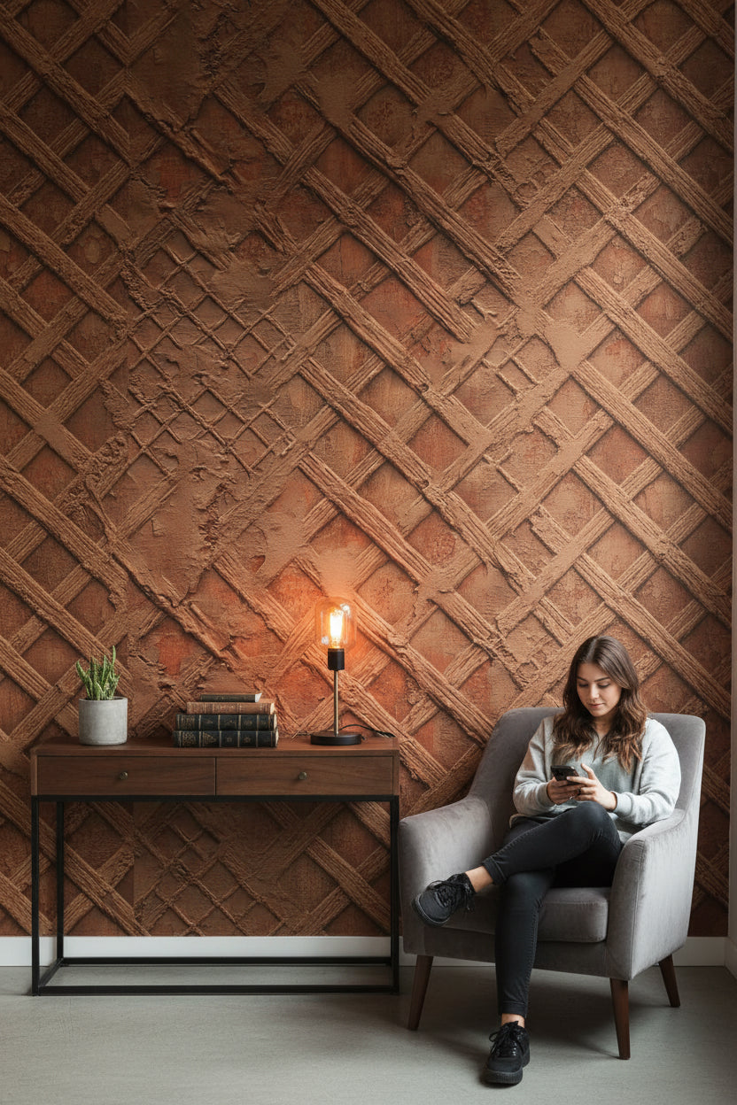 Geometric Wallpaper Textured Brown Wall Decor