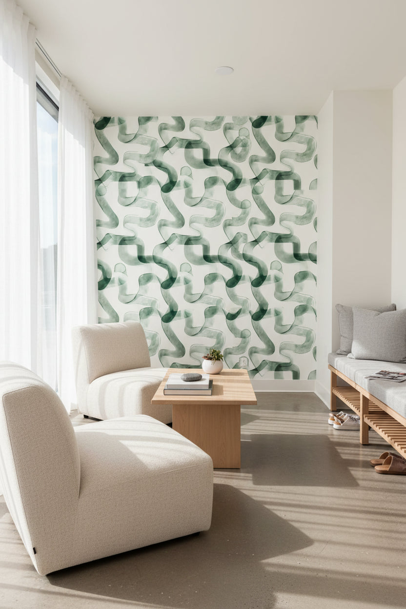 White Background Wallpaper Abstract Green Wall Mural