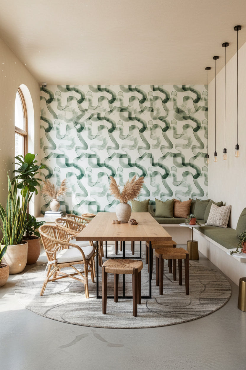 White Background Wallpaper Abstract Green Wall Mural