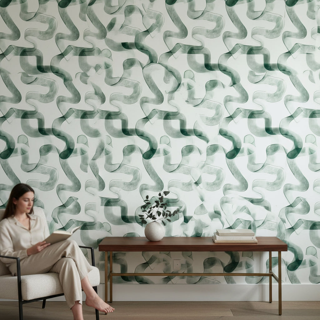 White Background Wallpaper Abstract Green Wall Mural