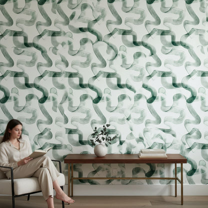 Abstract Green Ribbon Swirl Wallpaper