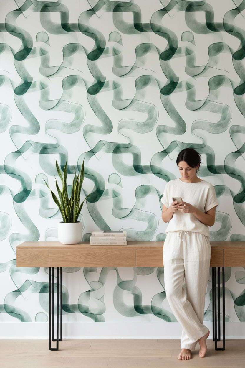 White Background Wallpaper Abstract Green Wall Mural