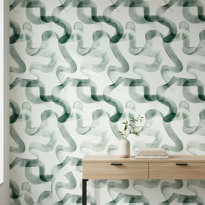 Abstract Green Ribbon Swirl Wallpaper