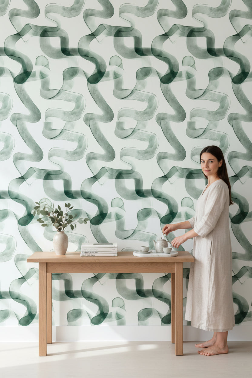 White Background Wallpaper Abstract Green Wall Mural