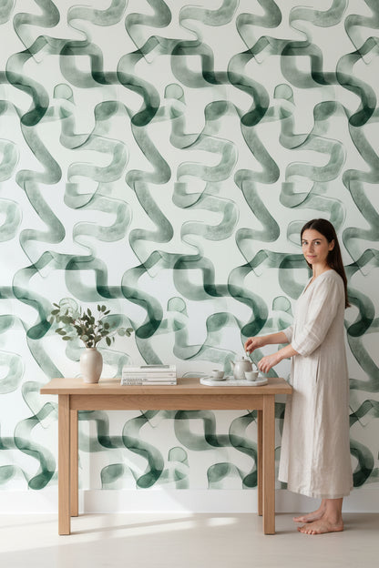 Abstract Green Ribbon Swirl Wallpaper