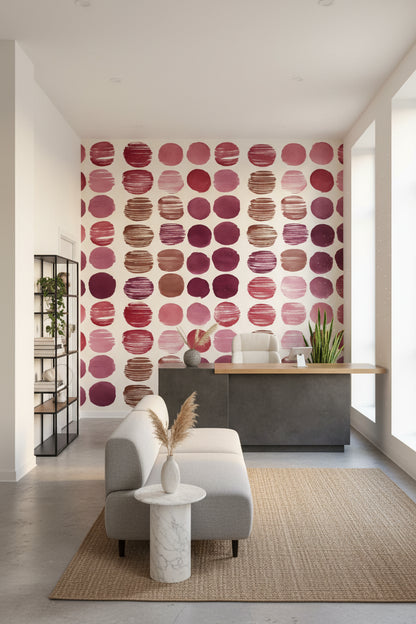 White and Pink Abstract Circle Pattern Wallpaper