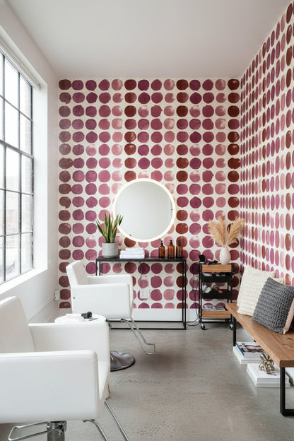 Bright White and Rich Brown Geometric Circle Wallpaper