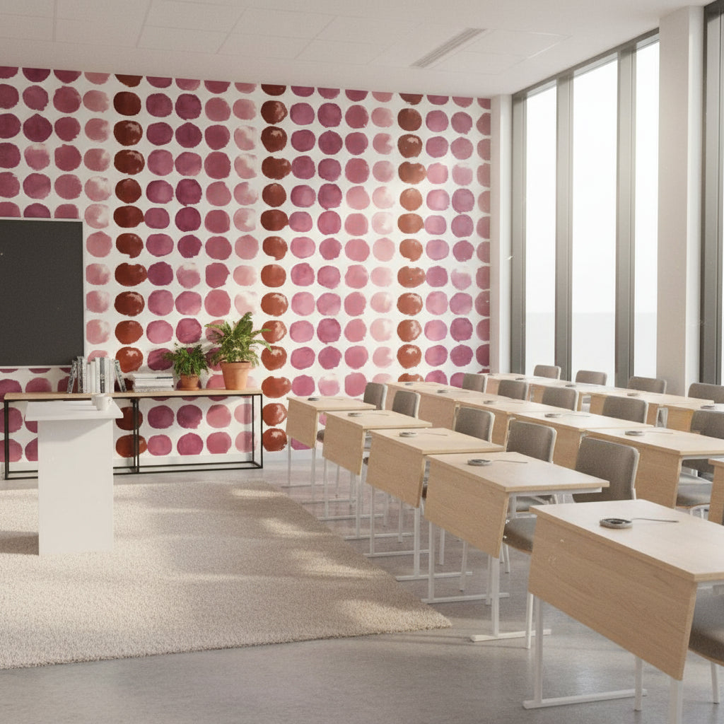 Bright White and Rich Brown Geometric Circle Wallpaper