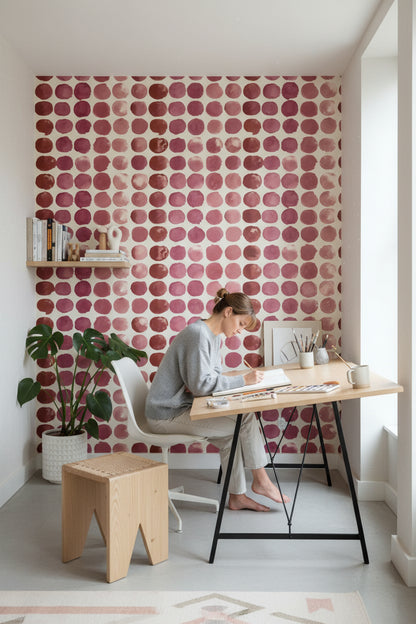 Bright White and Rich Brown Geometric Circle Wallpaper