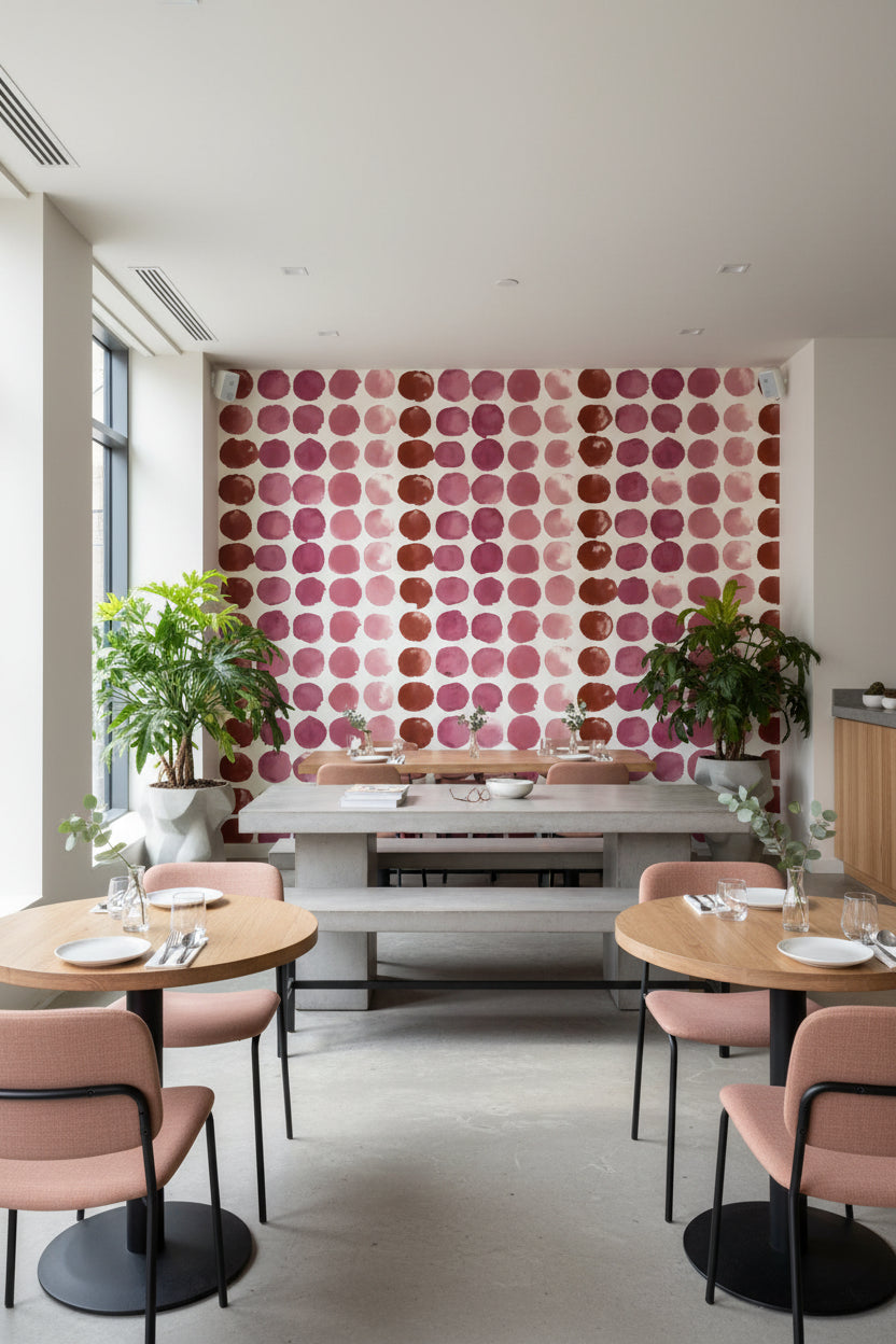 Bright White and Rich Brown Geometric Circle Wallpaper