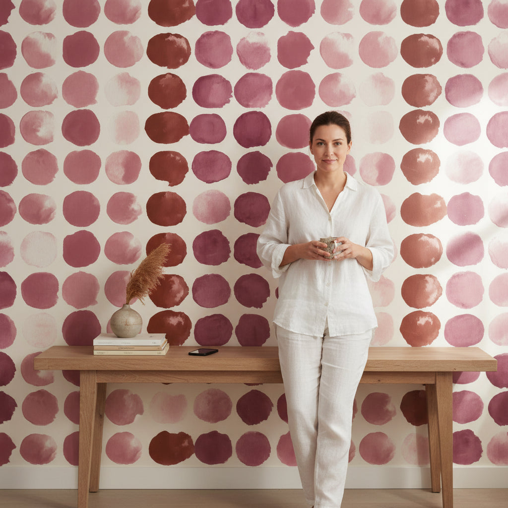 Bright White and Rich Brown Geometric Circle Wallpaper