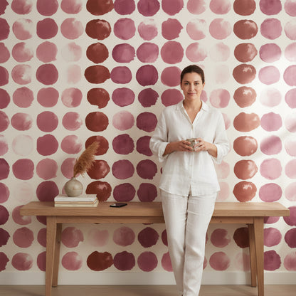 Bright White and Rich Brown Geometric Circle Wallpaper