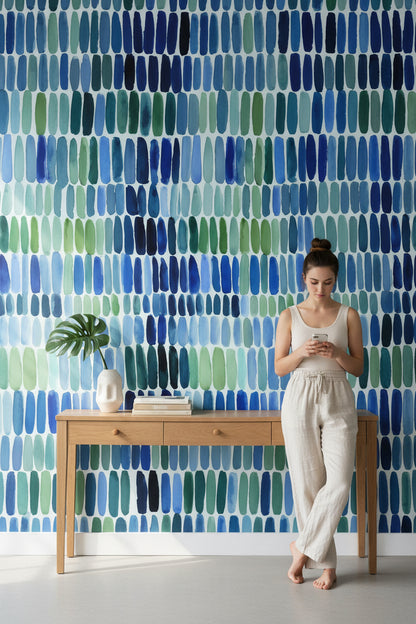 Vibrant Blue and Green Abstract Brushstroke Wallpaper
